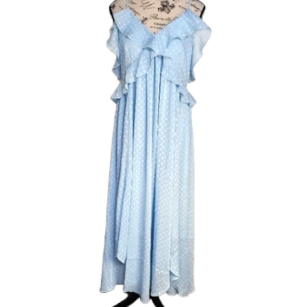 Chelsea 28 Women's Ruffle Neck Midi Dress in Blue Falls Size M